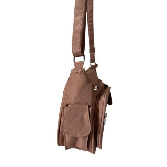 Light Brown Quilted Pocket Shoulder Bag With Adjustable Strap & Zip Closures - Picture 4 of 10